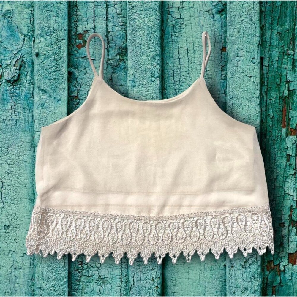 Poetry Cream Lace Crochet Trim Tank Top Boho Cottagecore Festival Cami Size S‎